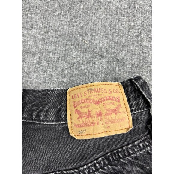 Levi's 501 Shorts Womens 24 Black Denim High Rise Button Fly Raw Hem Distressed - Picture 6 of 8